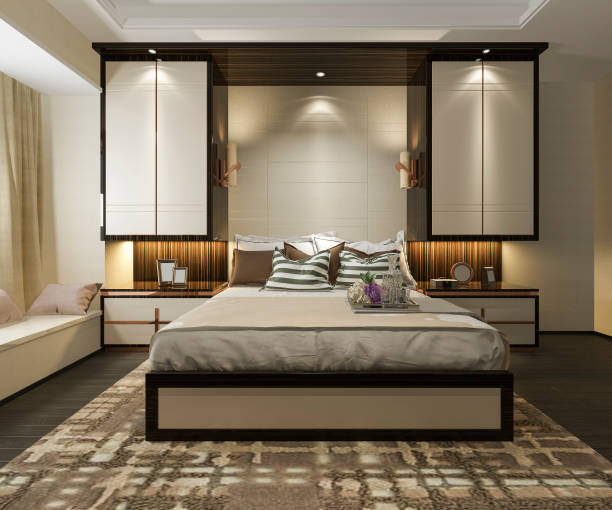 istock 3d rendering beautiful luxury bedroom suite in hotel with tv 1022613664