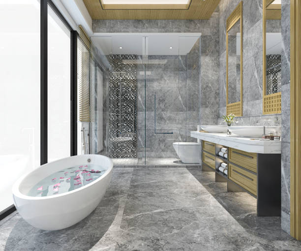 istock 3d rendering luxury modern design bathroom and toilet 1022613698