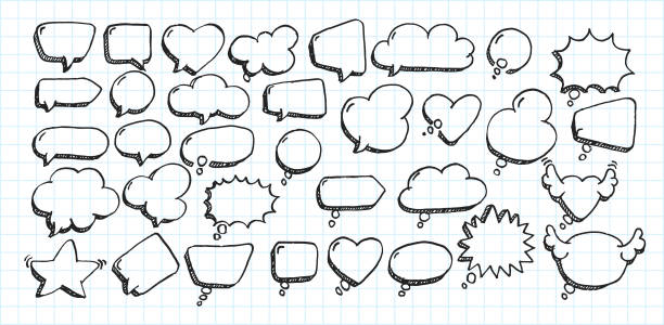 ilustrações de stock, clip art, desenhos animados e ícones de artistic collection of hand drawn doodle style comic balloon, cloud, heart shaped design elements - 2547