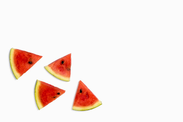 istock Slice of watermelon on white background 1022654790