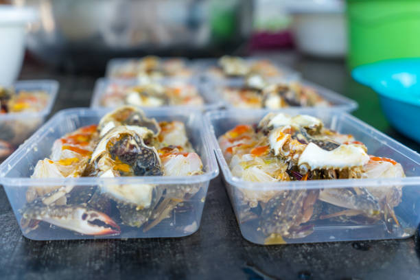 istock Pickled egg crab in plastic box for sale to tourists 1022672718