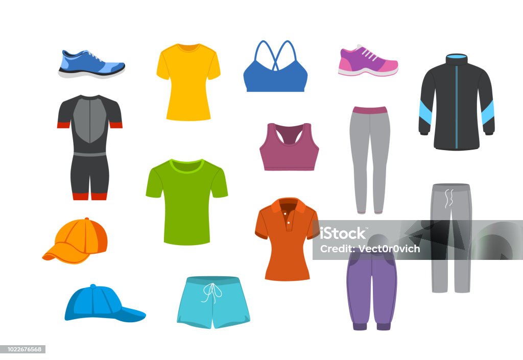 スポーツ フィットネス服飾グラフィック セット - スポーツウェアのロイヤリティフリーベクトルアート