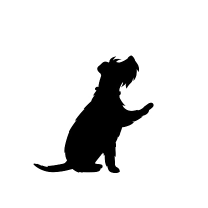 cute dog giving a paw black silhouette vector graphic
