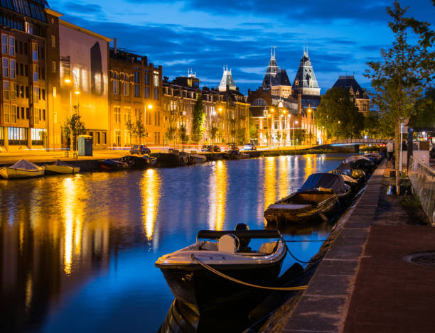istock Night Along a Canal in Amsterdam Netherlands 1022691094