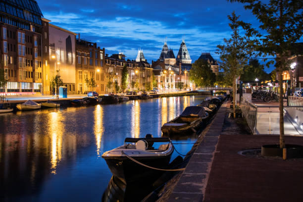 istock Night Along a Canal in Amsterdam Netherlands 1022691132