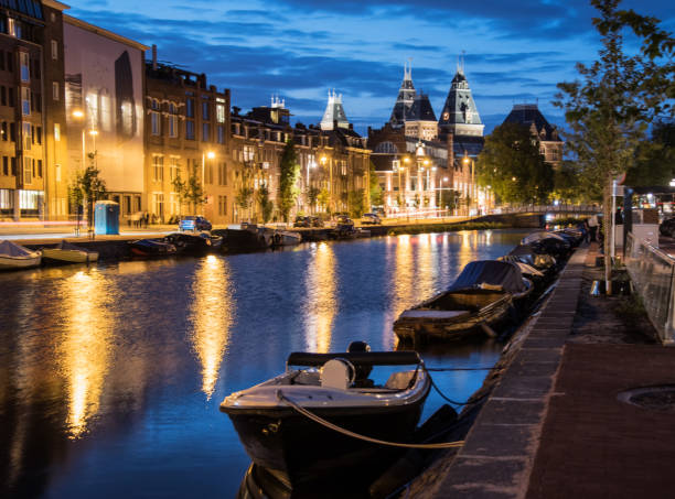 istock Night Along a Canal in Amsterdam Netherlands 1022692428