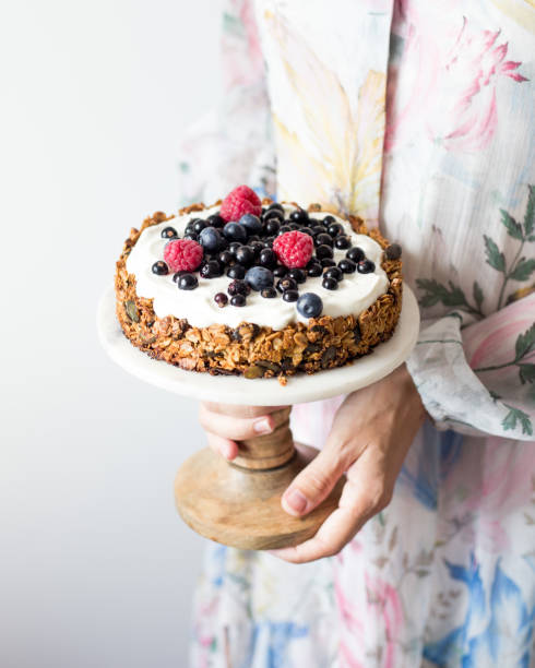 Delicious cake with grains and fruits