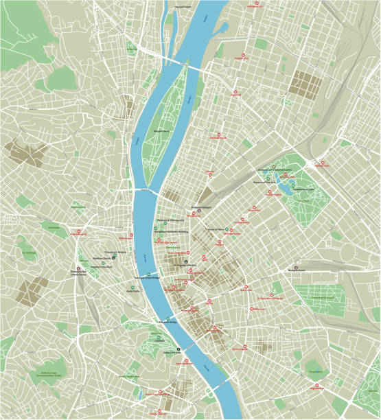 よく組織化の分離層のブダペストのベクター都市のマップ。 - hungary budapest map cartography点のイラスト素材／クリップアート素材／マンガ素材／アイコン素材