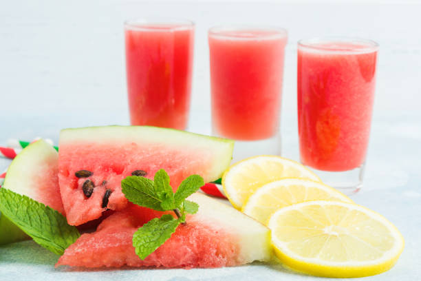 istock Summer fruits ingredients for fresh smoothie with watermelon 1022694128