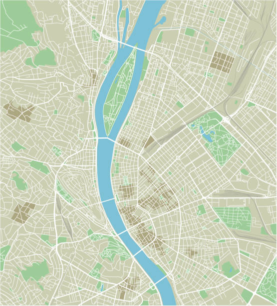 vektor-stadtplan von budapest mit gut organisierten getrennten schichten. - hungary budapest map cartography stock-grafiken, -clipart, -cartoons und -symbole