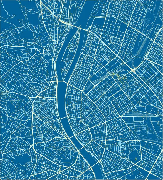 Vector illustration of Blue and White vector city map of Budapest with well organized separated layers.