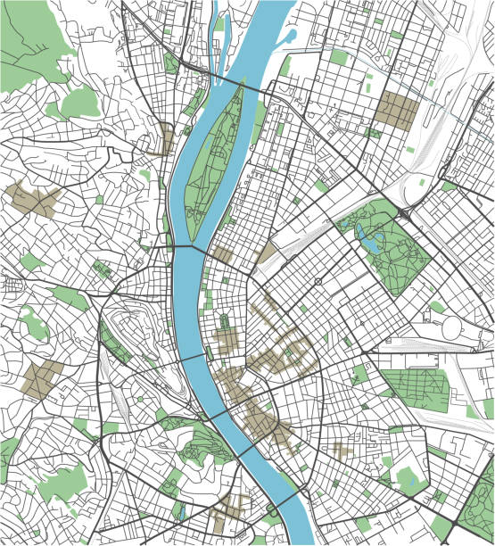 カラフルなブダペスト ベクトル地図 - hungary budapest map cartography点のイラスト素材／クリップアート素材／マンガ素材／アイコン素材