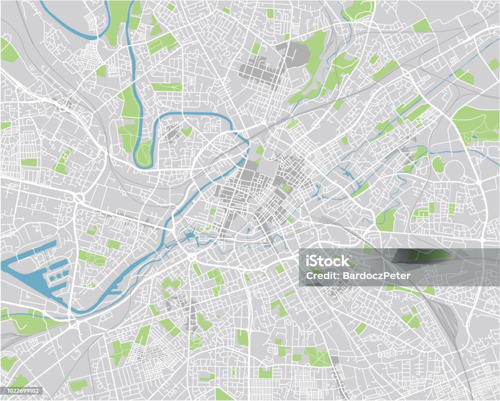 曼徹斯特的向量城市地圖以好組織分離的層數。 - 免版稅地圖圖庫向量圖形