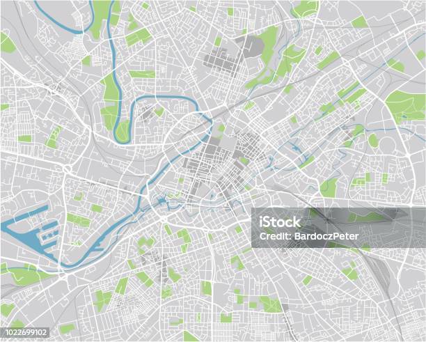 曼徹斯特的向量城市地圖以好組織分離的層數向量圖形及更多地圖圖片 - 地圖, 曼徹斯特 - 英格蘭, 索爾福德