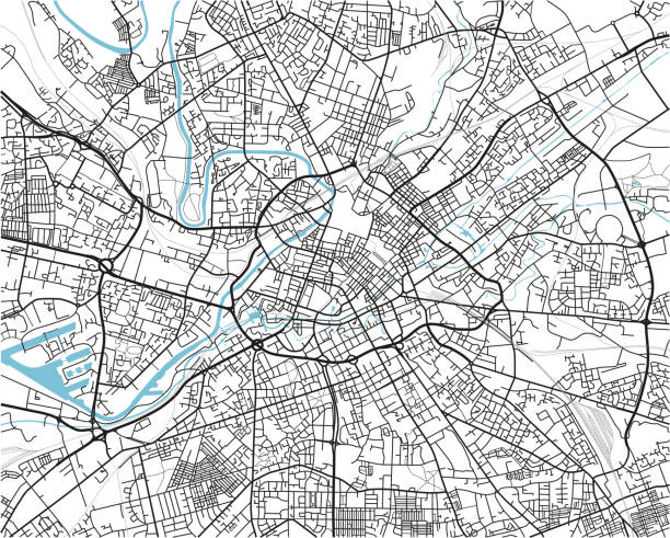 Black and white vector city map of Manchester with well organized separated layers. Black and white vector city map of Manchester with well organized separated layers. manchester england stock illustrations