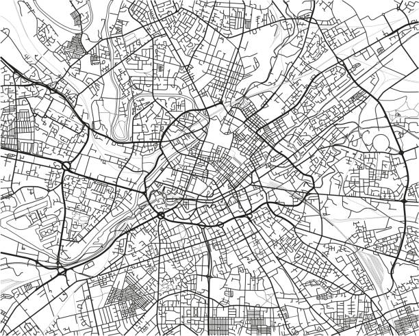 흑인과 백인 벡터 도시 지도 맨체스터의 잘 조직 된 분리 된 레이어. - manchester city stock illustrations
