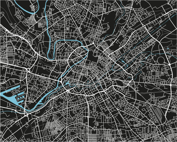 ilustrações, clipart, desenhos animados e ícones de preto e branco vetor mapa da cidade de manchester com camadas separadas bem organizados. - grande manchester