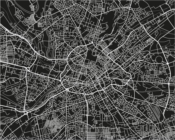 черно-белая векторная городская карта манчестера с хорошо организованными разделенными слоями. - manchester stock illustrations