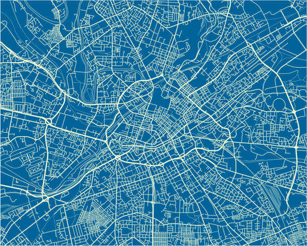 ilustrações, clipart, desenhos animados e ícones de azul e branco mapa da cidade de manchester vector com bem organizado camadas separadas. - grande manchester