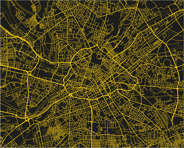잘 조직 된 분리 된 레이어와 맨체스터의 검정색과 노란색 벡터 도시 지도. - manchester city stock illustrations