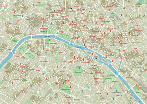ilustraciones, imágenes clip art, dibujos animados e iconos de stock de vector mapa de la ciudad de parís con capas separadas bien organizadas. - paris