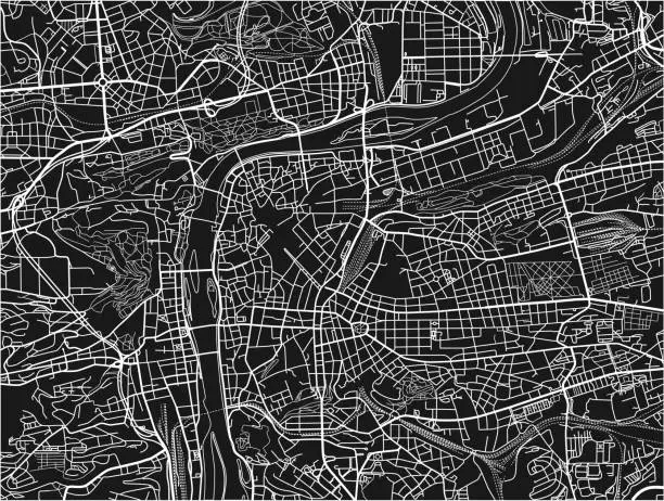 Vector illustration of Black and white vector city map of Prague with well organized separated layers.