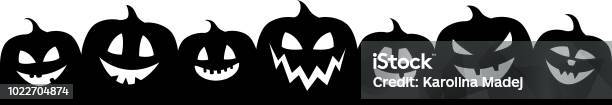 Halloween Banner With Funny Silhouettes Of Pumpkins Vector Stock Illustration - Download Image Now