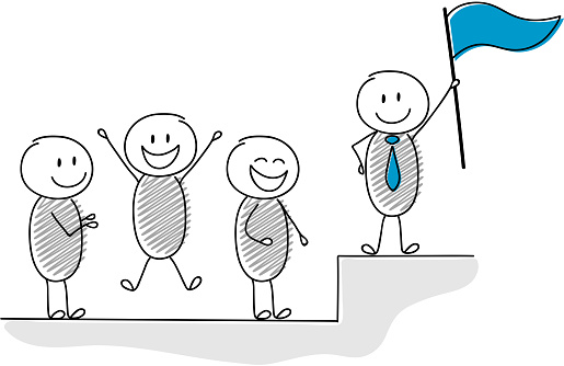 Funny Cartoon Stickmen With Leader With Flag Standing On The Top Vector  Stock Illustration - Download Image Now - iStock
