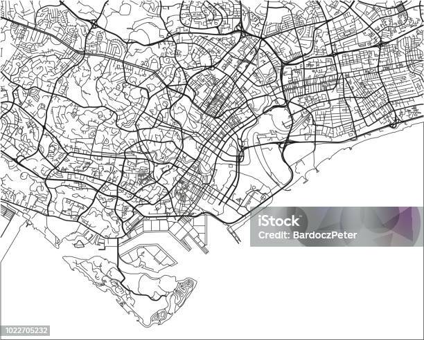 Zwartwit Vector Stadsplan Van Singapore Met Goed Georganiseerde Gescheiden Lagen Stockvectorkunst en meer beelden van Singapore