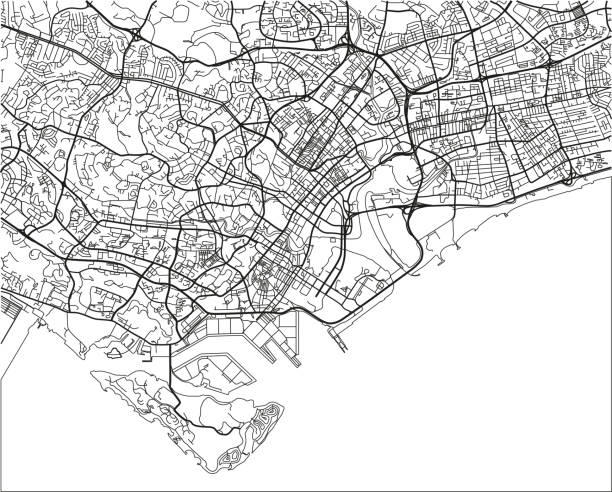 Black and white vector city map of Singapore with well organized separated layers. Black and white vector city map of Singapore with well organized separated layers. singapore map stock illustrations
