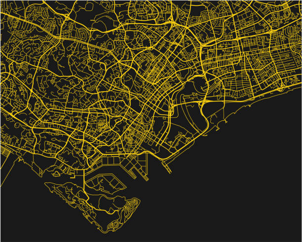 istock Black and yellow vector city map of Singapore with well organized separated layers. 1022709168