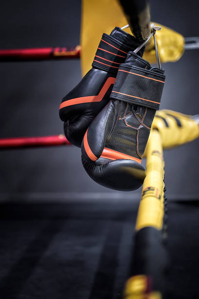 istock Boxing gloves hang on the rope 1022709290