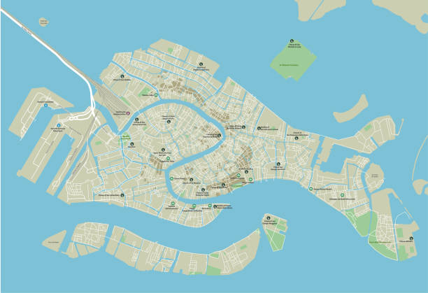 illustrazioni stock, clip art, cartoni animati e icone di tendenza di mappa vettoriale della città di venezia con strati separati ben organizzati. - venezia