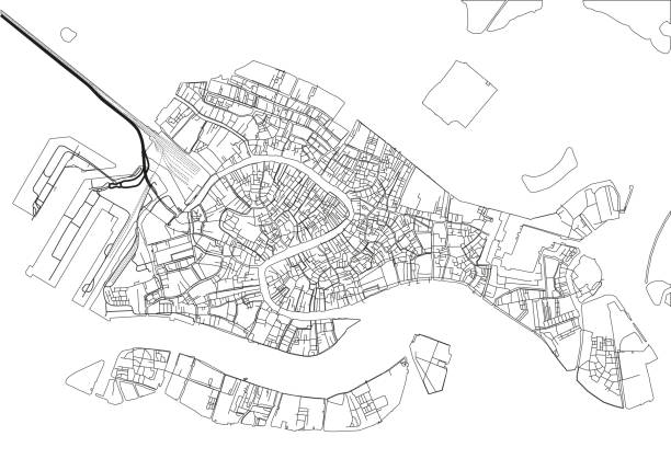 illustrazioni stock, clip art, cartoni animati e icone di tendenza di mappa della città vettoriale in bianco e nero di venezia con strati separati ben organizzati. - venezia