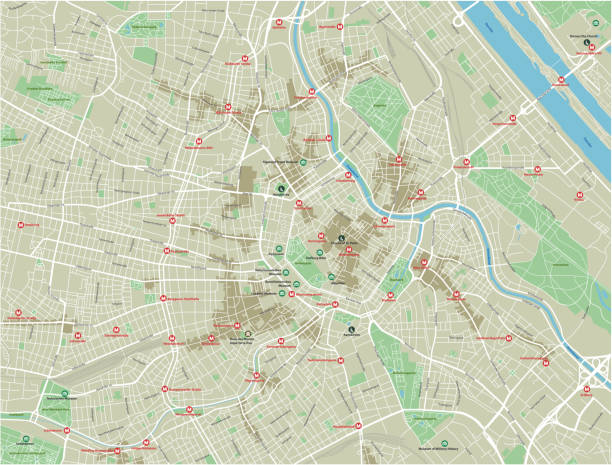 vektor-stadtplan von wien mit gut organisierten getrennten schichten. - danube river illustrations stock-grafiken, -clipart, -cartoons und -symbole