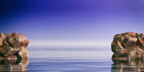 istock Rocks on blue sea and sky background. 3d illustration 1022724344