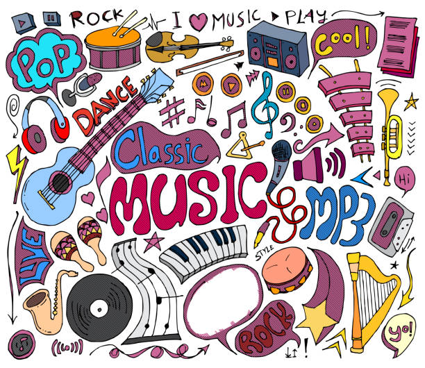 Set Of Music Doodle Vector Creative Colour Art Hand Draw Set Of Music Doodle Vector Creative Colour Art Hand Draw