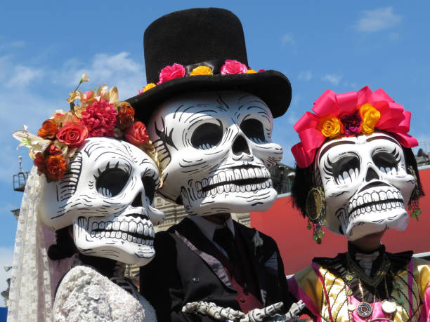 Day of the Dead, Dia de los Muertos Participants of the Mexican holiday in death masks day of the dead photos stock pictures, royalty-free photos & images