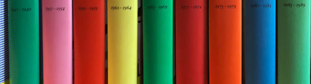 rząd kolorowych kolców książki - book book spine shelf in a row zdjęcia i obrazy z banku zdjęć