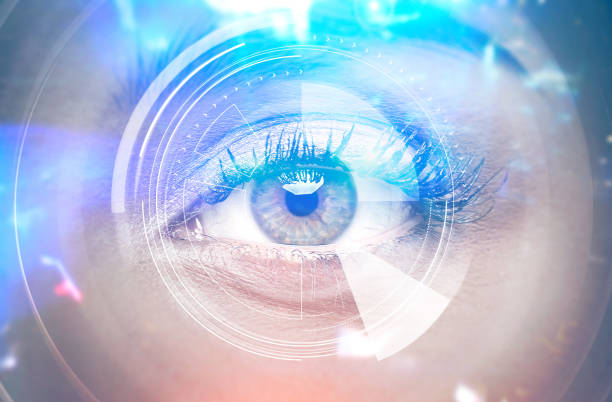 istock Eye of a woman close up, HUD interface 1022734328