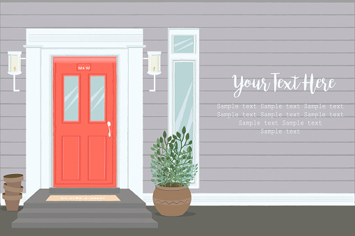 Front Door House Exterior Entrance. Web banner template background