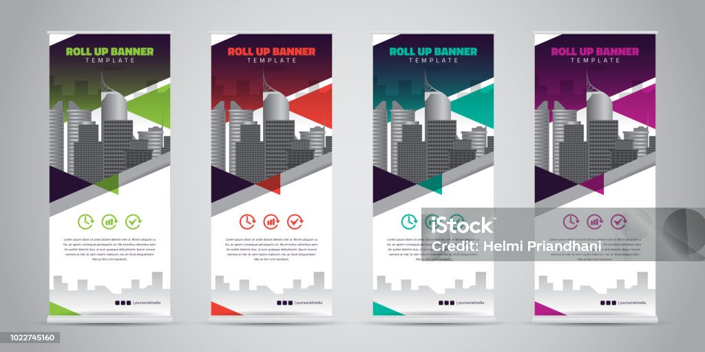 Business Roll Up Banner. Standee Design. Banner Template. 4 Various Color Set - Vector illustration Abstract stock vector