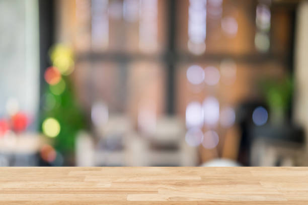 istock Empty wooden table and blurred cafe background, can be used for display or montage your products 1022749412
