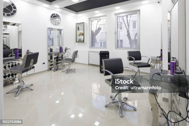 Modern Hairdressing Studio Stock Photo - Download Image Now - Hair Salon, Beauty Spa, Indoors