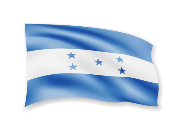 istock Waving Honduras flag on white. Flag in the wind. 1022753116