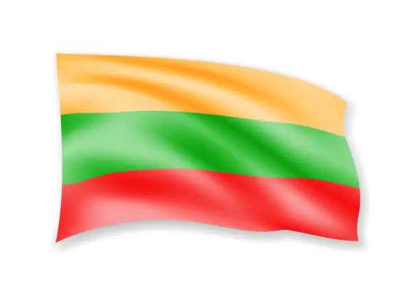 Vector illustration of Waving Lithuania flag on white. Flag in the wind.