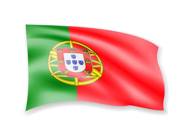 istock Waving Portugal flag on white. Flag in the wind. 1022753334