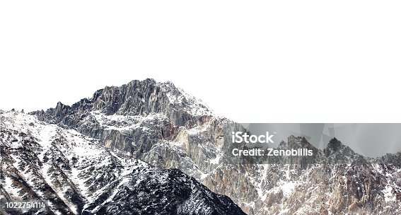 istock Snow-covered mountain range isolated on white background 1022754114