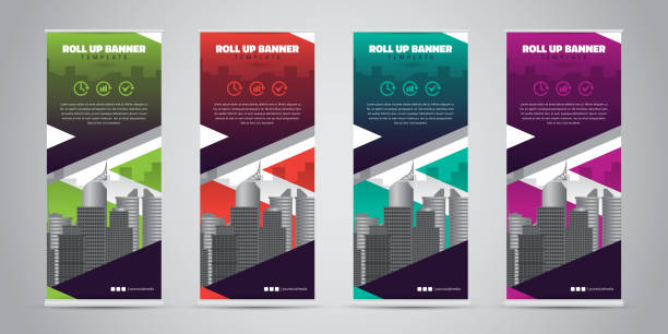 Business Roll Up Banner. Standee Design. Banner Template. 4 Various Color Set - Vector illustration vector art illustration