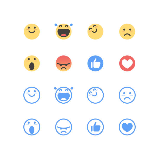 Basic emoticons color and line art Vector illustration of a set of cute and basic emoticons both in color and line art facebook reactions stock illustrations